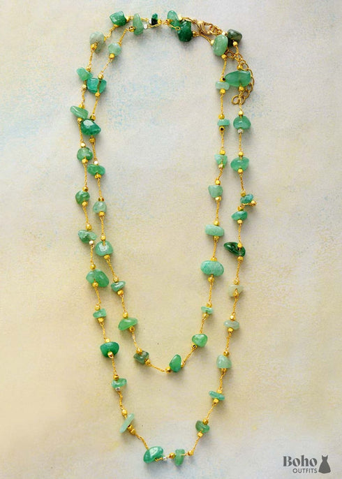 Boho Necklace, Aventurine Lariat Necklace